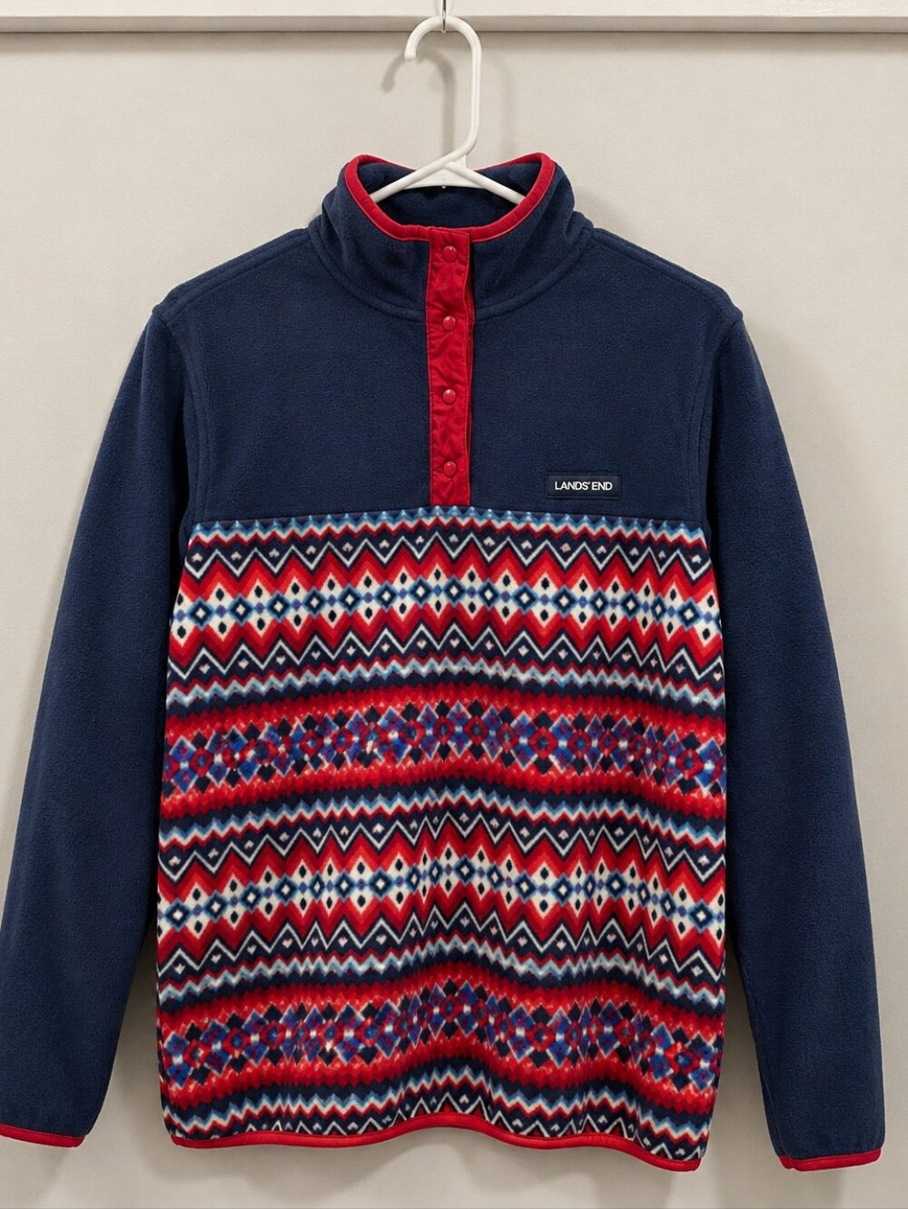 Kids Lands' End NORDIC Patterned Zip-Up Fleece Pullover